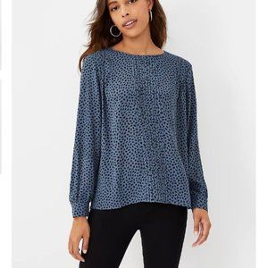 NWT Ann Taylor Animal Print Mixed Media Pintucked Top **Large**